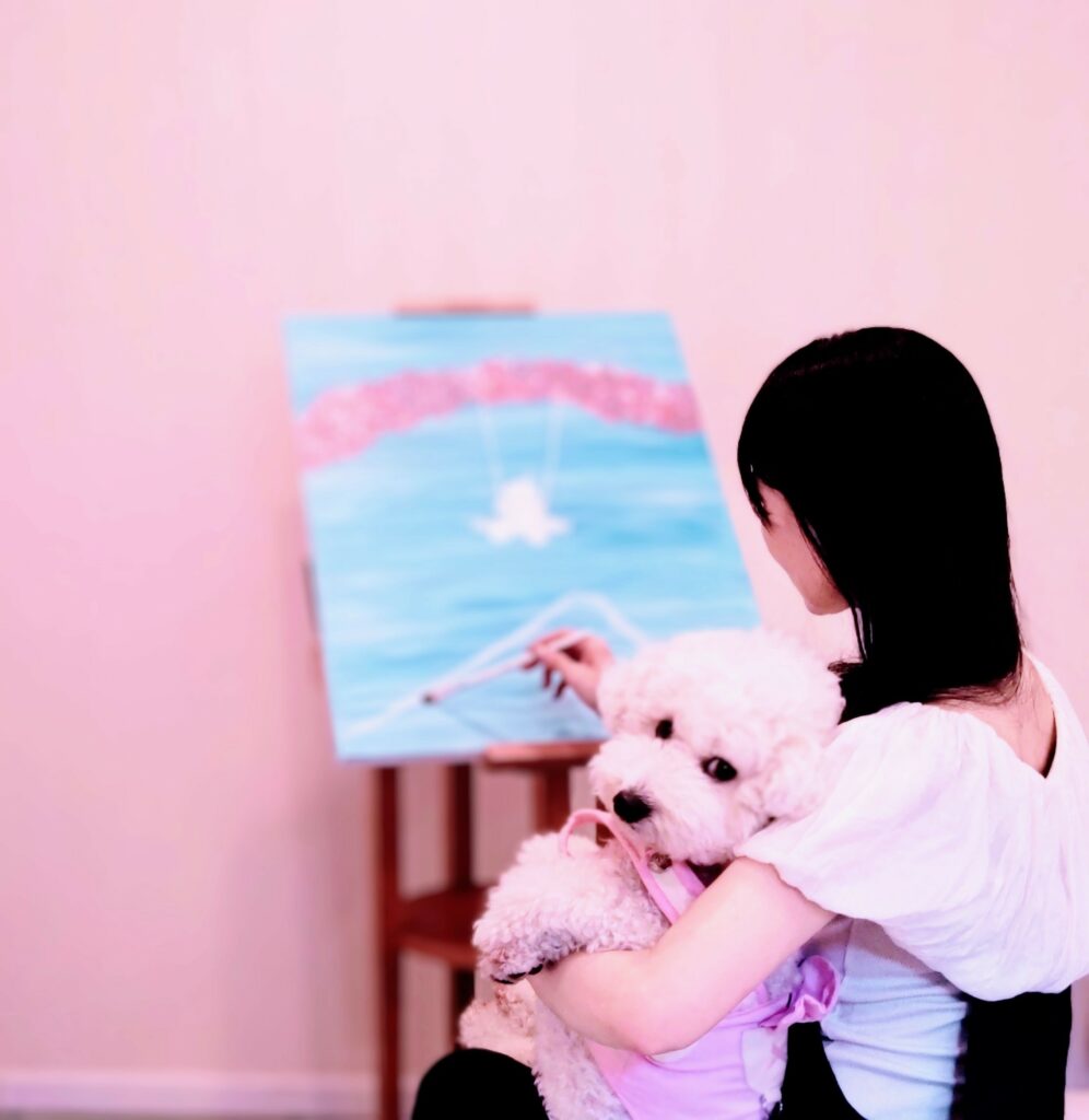 painting with the dog~sorriso carino　https://sorrisocarino.com/wp-content/uploads/2024/07/painting-with-the-dogsorriso-carino.jpg